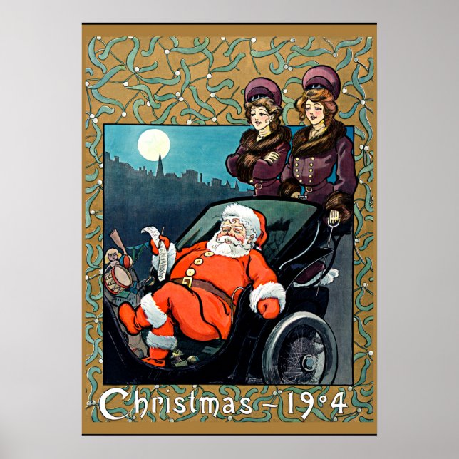 Póster Navidades de 1904, antiguos saludos de Navidad (Frente)