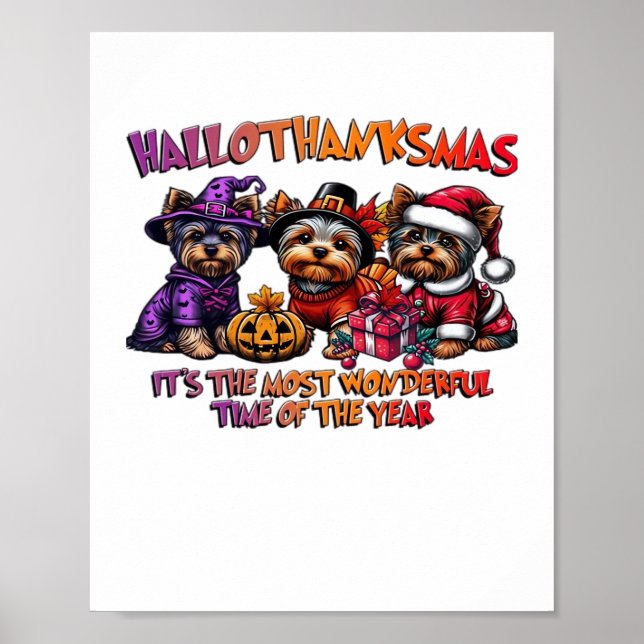 Póster Navidades de Acción de Gracias de Yorkshire Terrie (Frente)
