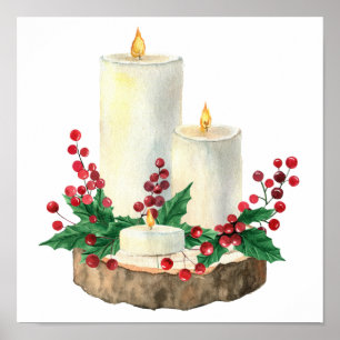 Póster Navidades de acuarela Velas Berries Salen