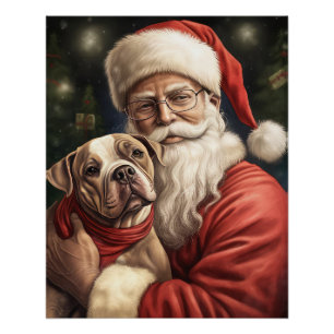 Póster Navidades de American Staffordshire con Santa Clau