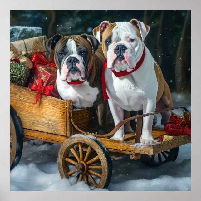 Póster Navidades de American Staffordshire Snowy Sleigh (Frente)