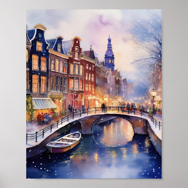 Póster Navidades de Ámsterdam Watercolor (Frente)
