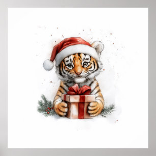 Póster Navidades de animales adorables serie Baby Tiger