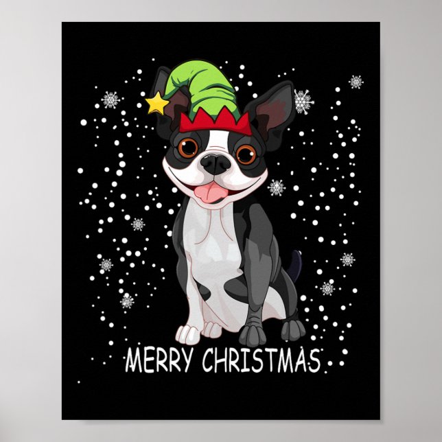 Póster Navidades de árbol de perros de Boston terrier sus (Frente)