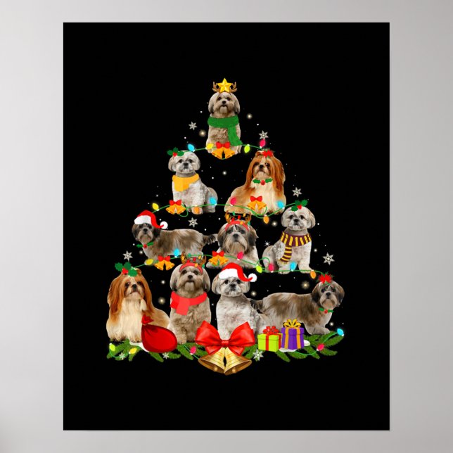Póster navidades de árbol shih tzu con luz (Frente)