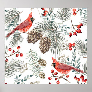 Póster Navidades de aves cardinales Patrón de cosecha