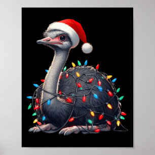 Póster Navidades de avestruz iluminan divertida Santa Hat