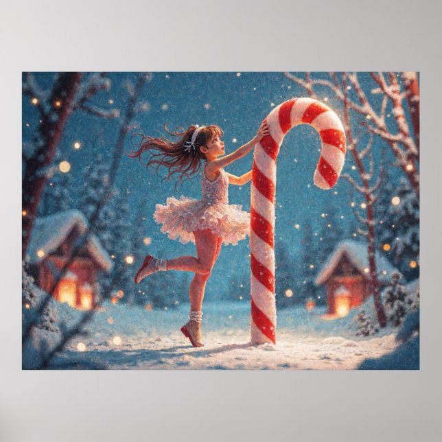 Póster Navidades de Ballerina Anime Chica y Candy Cane (Frente)