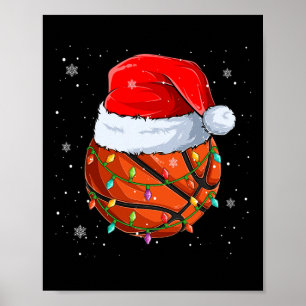 Póster Navidades de baloncesto divertidos Santa Hat Xmas 