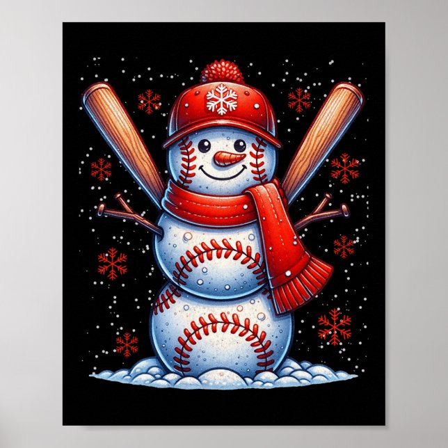 Póster Navidades de Béisbol de niños y nevadas de béisbol (Frente)