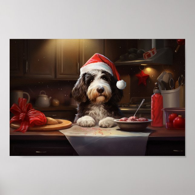 Póster Navidades de Bernedoodle en vacaciones festivas (Frente)