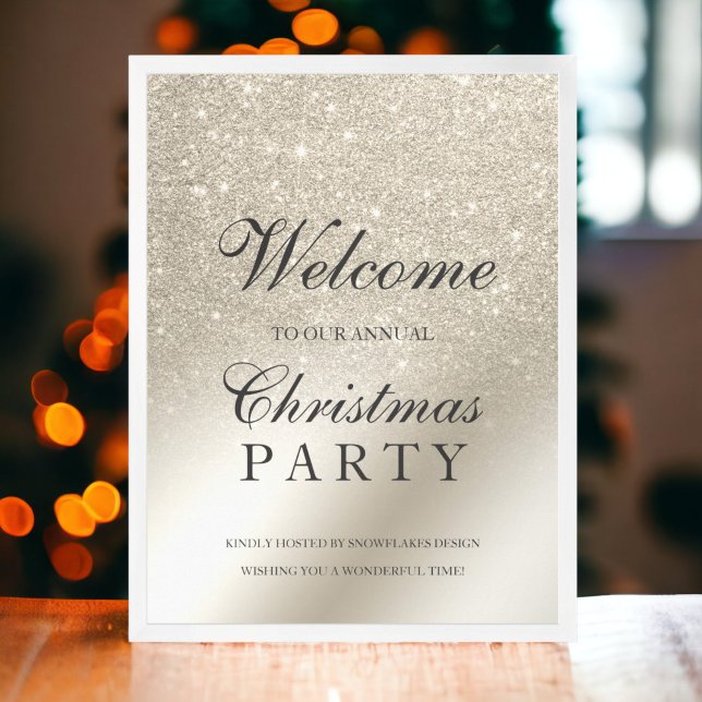 Póster navidades de bienvenida metálica de purpurina de m (pearl ivory glitter metallic welcome Christmas Poster)