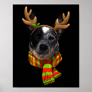 Póster Navidades de Blue Heeler Mascota de renos Xmas Per