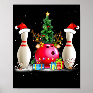 Póster Navidades de boliche divertidos Santa Hat Xmas Bow