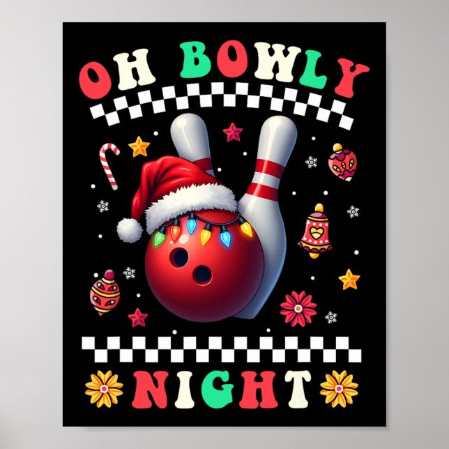 Póster Navidades de boliche Oh Bowly Night Santa Hat Chri (Frente)