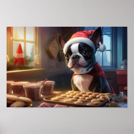 Póster Navidades de Boston Terrier cocinan festividades