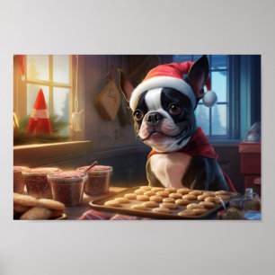 Póster Navidades de Boston Terrier cocinan festividades
