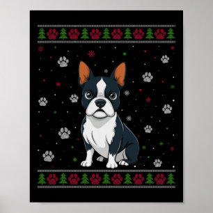 Póster Navidades de Boston Terrier Sweater Xmas Mascota A