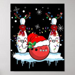 Póster Navidades de Bowling para renos en Santa Hat