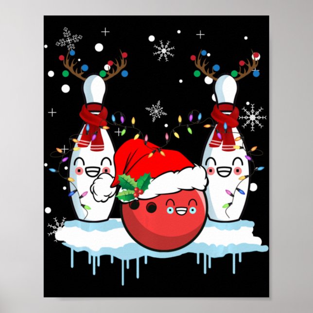 Póster Navidades de Bowling para renos en Santa Hat (Frente)