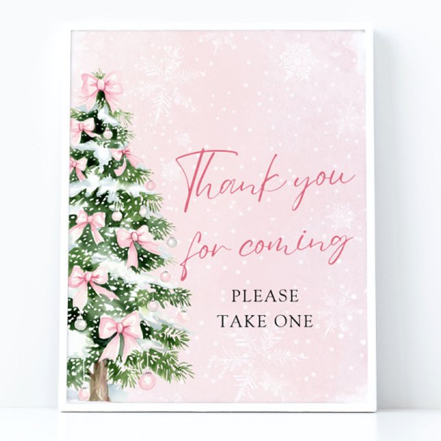 Póster Navidades de Bows Baby Shower Gracias Por Venir (Pink Bows Christmas Baby Shower Thank You For Coming Sign)