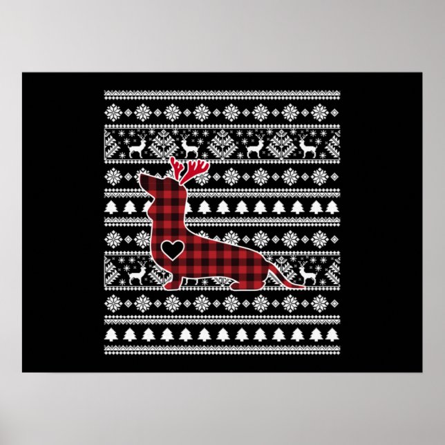 Póster Navidades de búfalos de la placa roja Dachshund (Frente)