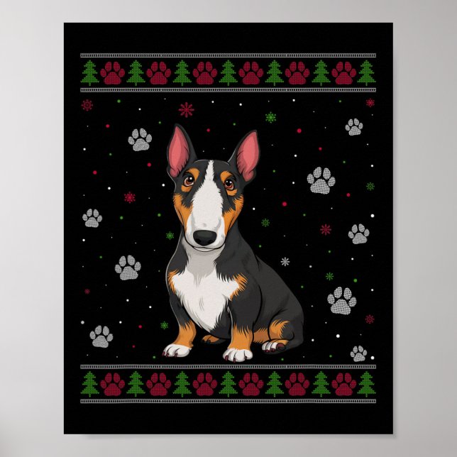 Póster Navidades de Bull Terrier suéter navidad Mascota p (Frente)