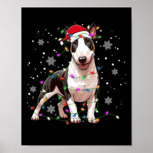 Póster Navidades de Bull Terrier Sweater Dog Xmas Luces T