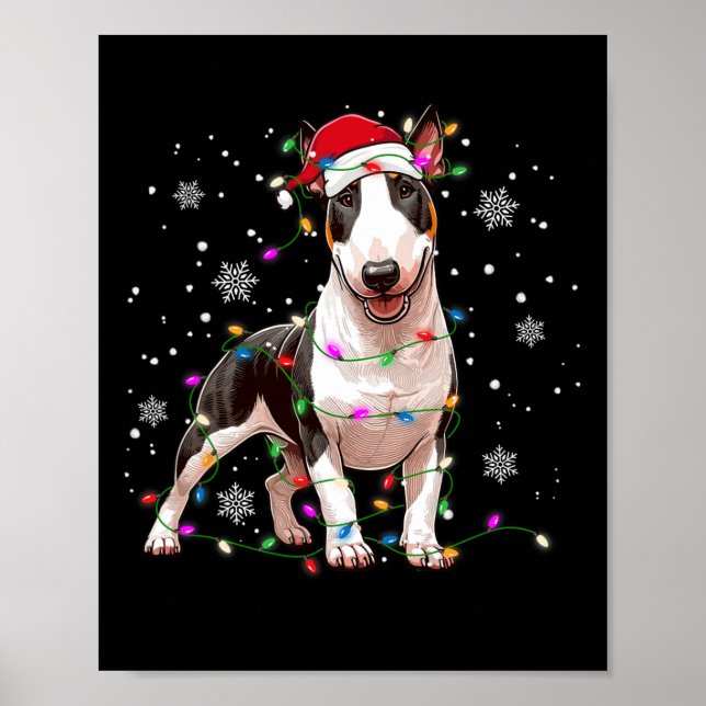 Póster Navidades de Bull Terrier Sweater Dog Xmas Luces T (Frente)