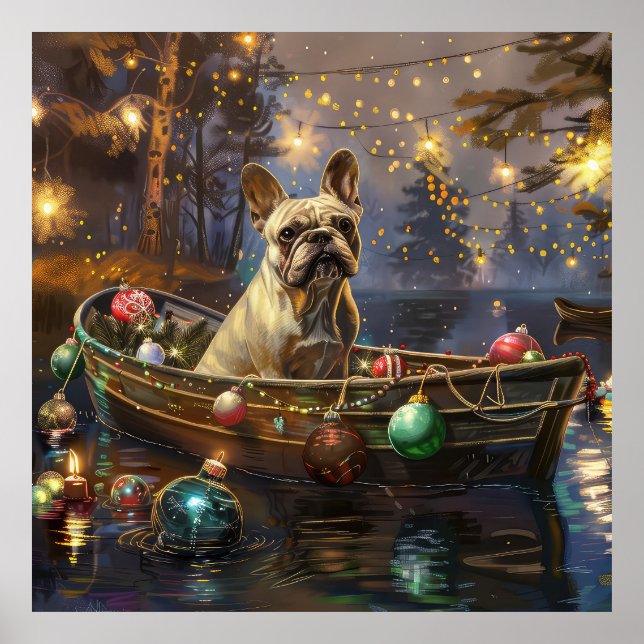 Póster Navidades de Bulldog de Francia disfrutan de un vi (Frente)