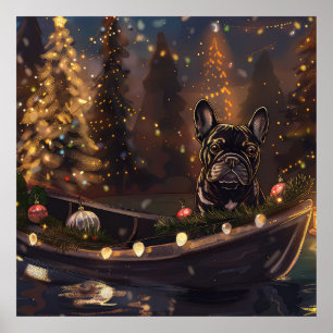 Póster Navidades de Bulldog de Francia disfrutan de un vi