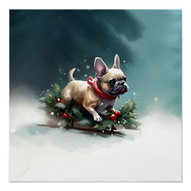 Póster Navidades de Bulldog franceses nevan el invierno (Anverso)