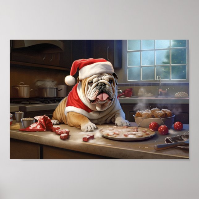 Póster Navidades de Bulldog ingleses celebran vacaciones (Frente)