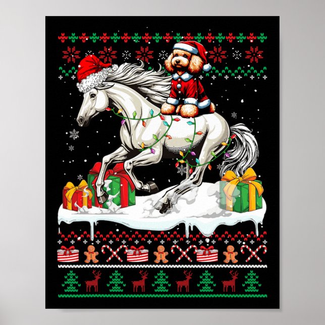Póster Navidades de caballo de Santa Poodle Sweater Lover (Frente)