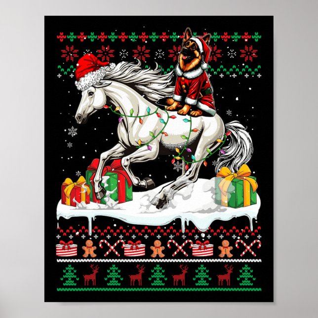 Póster Navidades de caballos de Santa Alemania Riding She (Frente)
