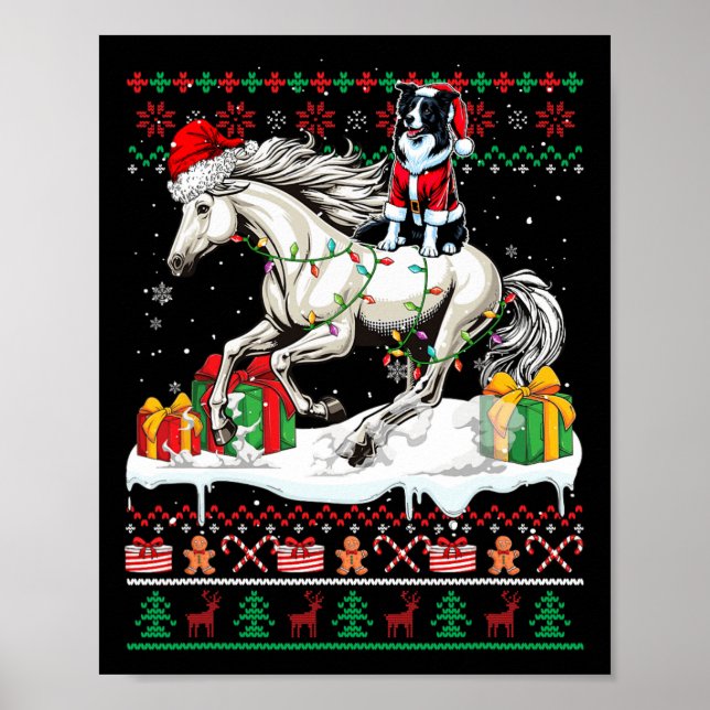 Póster Navidades de caballos de Santa Border Collie (Frente)