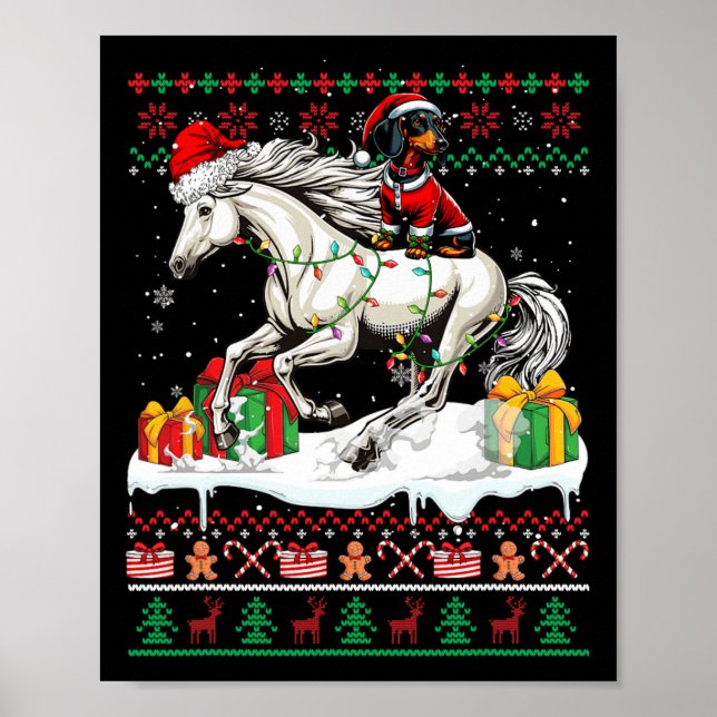 Póster Navidades de caballos de Santa Dachshund (Frente)