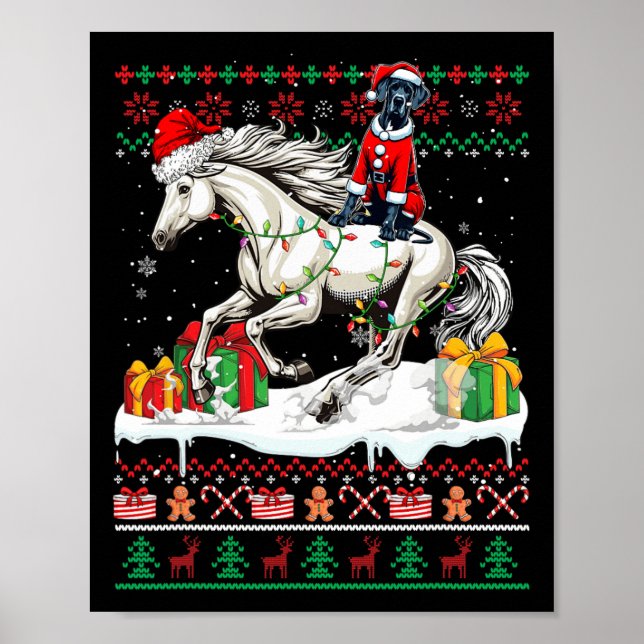 Póster Navidades de caballos de Santa Great Dane Riding S (Frente)