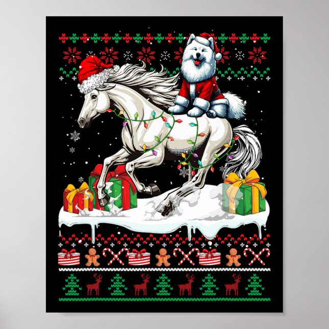 Póster Navidades de caballos de Santa Samoyed Sweater Lov (Frente)
