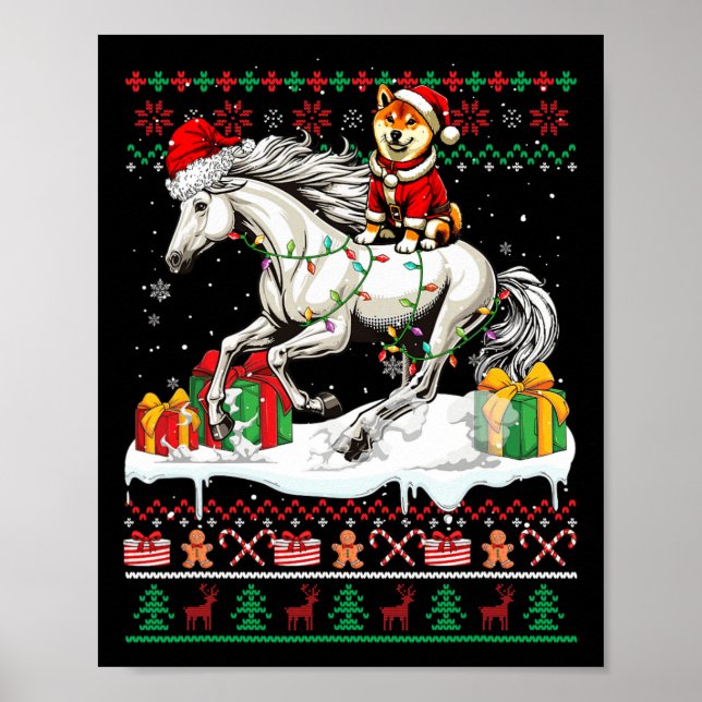 Póster Navidades de caballos de Santa Shiba Inu Sweater L (Frente)