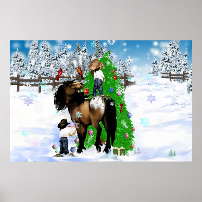 Póster Navidades de caballos y niños compiten con Poster (Frente)