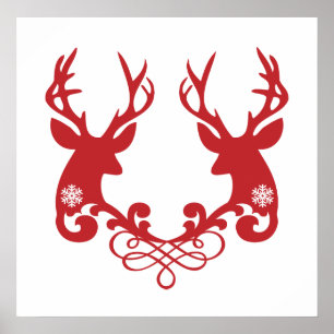 Póster Navidades de cabeza de ciervo con adornos