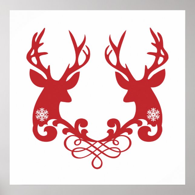 Póster Navidades de cabeza de ciervo con adornos (Frente)
