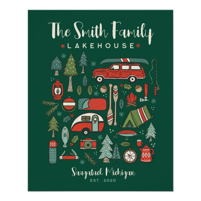 Póster Navidades de camping de nombres personalizados (Anverso)