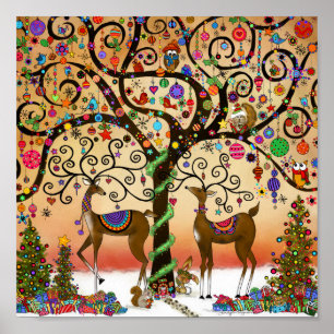 Póster Navidades de candelabros singulares de renos