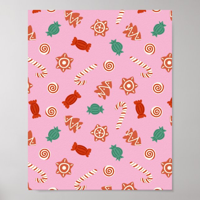 Póster Navidades de caramelos - rosa (Frente)