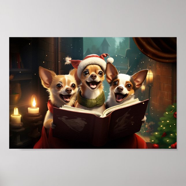 Póster Navidades de Chihuahuas cargando fiesta (Frente)