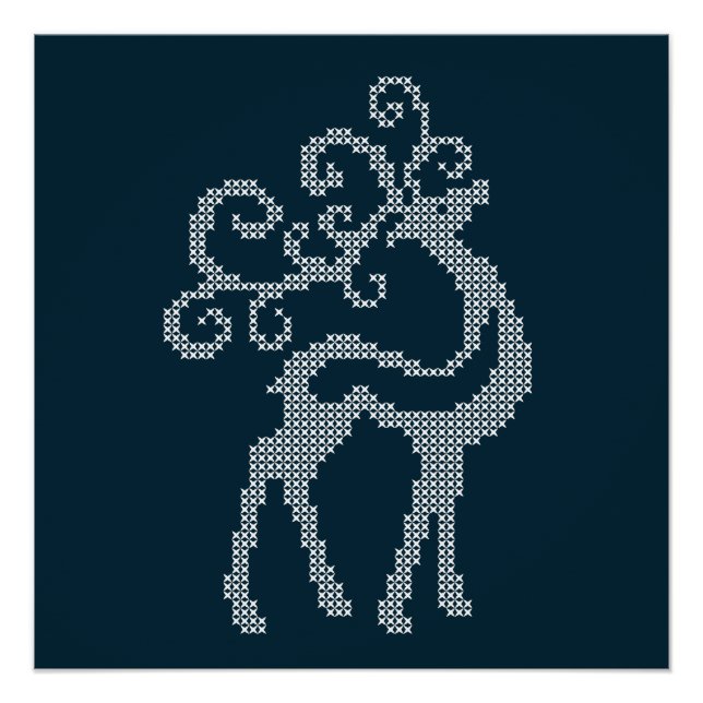 Póster Navidades de ciervo de punto escandinavo (Anverso)