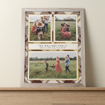 Póster Navidades de Collage de fotos Beige-Tartán rojo os<br><div class="desc">Presentamos a nuestro poster de fotografía familiar, una sorprendente mezcla de recuerdos preciados y elegancia atemporal. El fondo de tartán beige y rojo profundo, adornado con opulentos acentos dorados, prepara el escenario para los momentos más atesorados. Una sobriedad de color beige refinado, se caracteriza por un reconfortante collage de tres...</div>