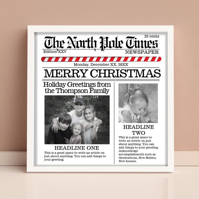 Póster Navidades de collage de fotos Santa Merry Navidad (Christmas whimsical newspaper typography photo poster. )